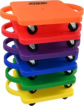 The Zone Heavy Duty Scooter Board Set of 6 16 16 Durable Polyurethane Deck with NonMarring Rubber Wheels & Ball Bearing Casters Multi-Color PE Equipment for Kids, Supports Up to 175 lbs