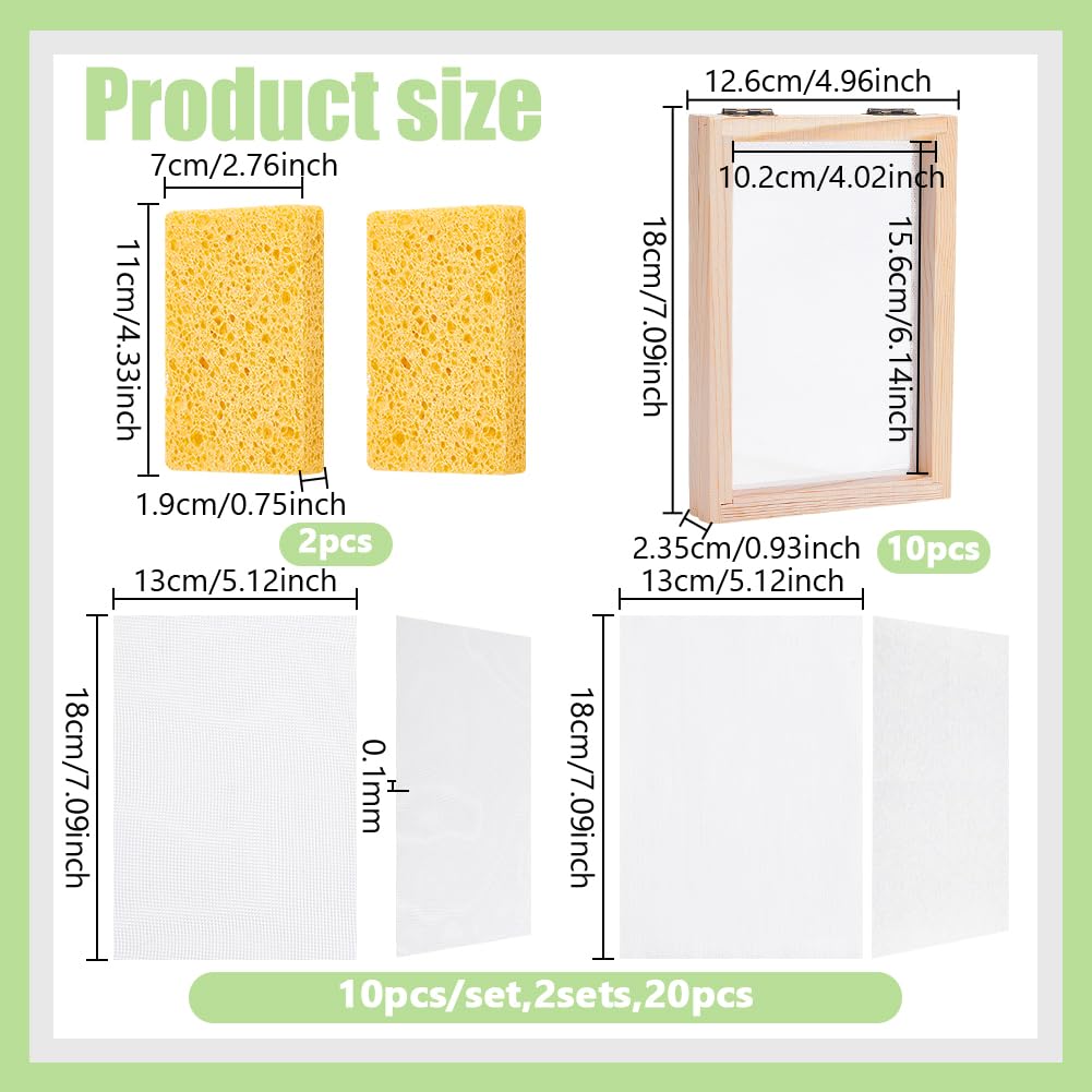 NBEADS 10 Stück Papierherstellungsrahmen Set, A6 Große Hölzerne Papierschöpfform Mit Sieb Und Schwamm Scheuerschwamm Für DIY Papierbastelarbeiten, Innendurchmesser: 15.6x10.2cm