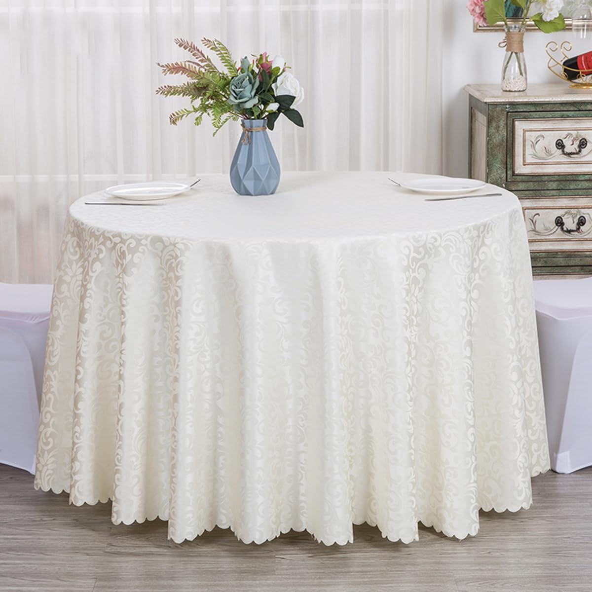 Poliestere Tovaglia Rotonda Casa Hotel Conferenza Occasioni Matrimonio Copritavolo beige diametro 280cm
