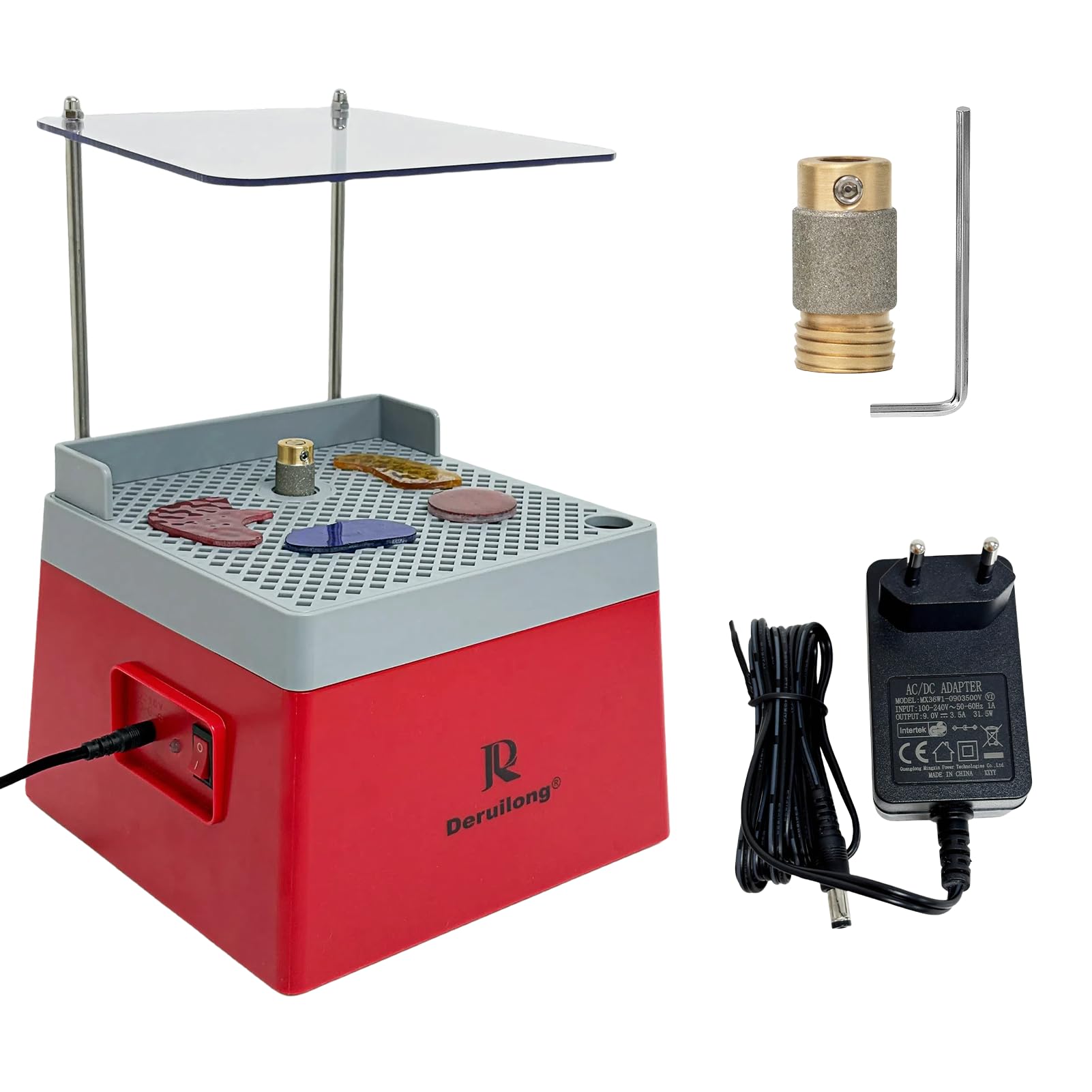 Professioneller Glasglasschleifer 4200 U/min - Diamant Schleifgerät für Glas, Keramik, Edelsteine - Inkl. DE-Stecker & Spritzschutz, Portable