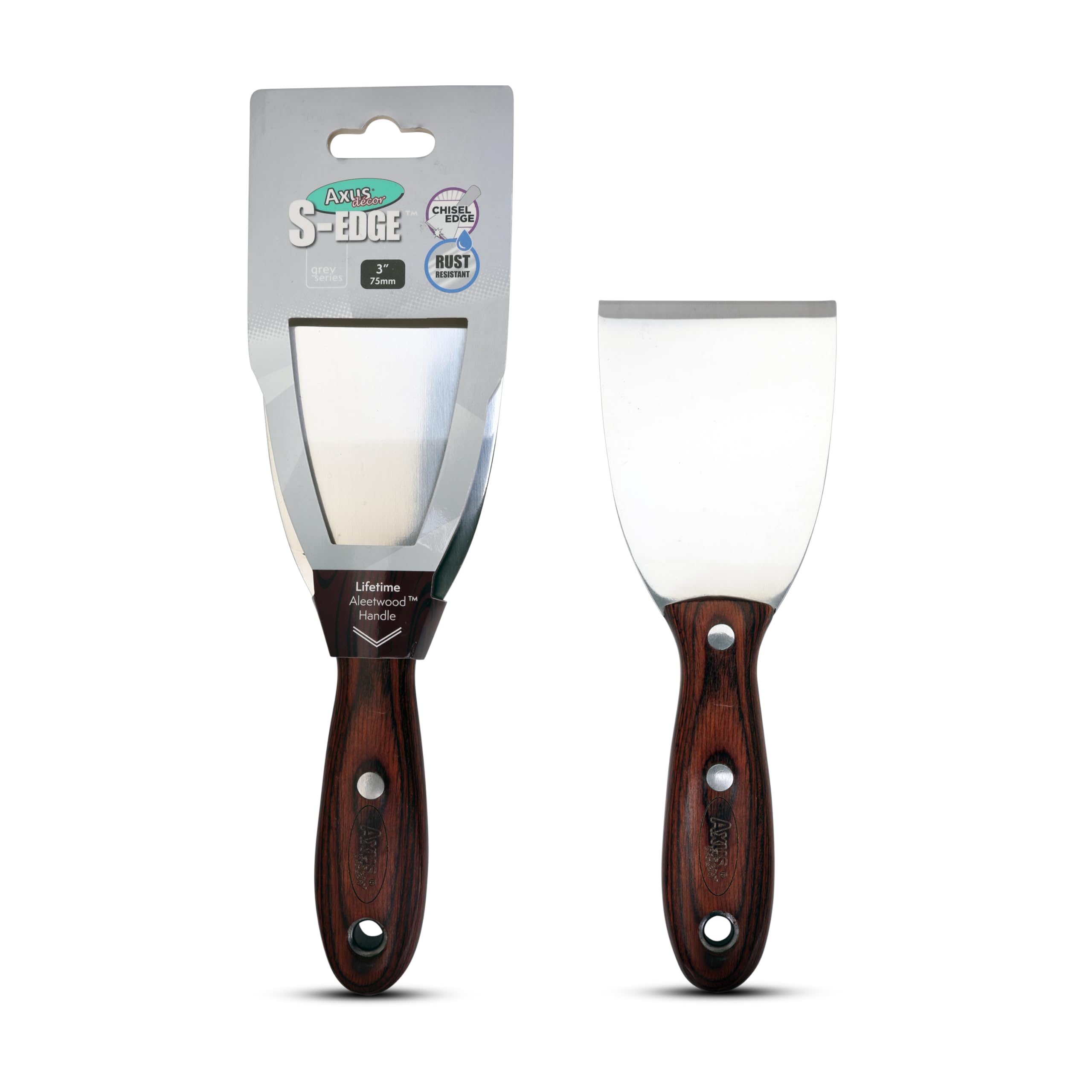 Axus Decor S-Edge Scraper (Grey Series) Wallpaper Scraper for Removing Paint and Wallpaper, for Professional & DIY Projects, Stainless Steel Blade & Ergonomic Aleetwood Handle, 3 Inch/ 75mm