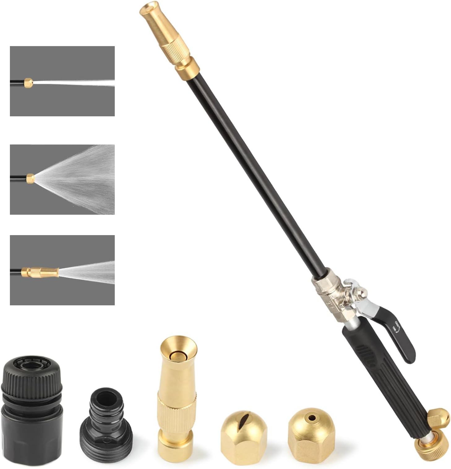 High Pressure Hose Nozzle for Garden Hose, Hydro Jet High Pressure Power Washer Gun, Portable Hydrojet High Pressure Power Washer Water Gun with 3 Hose Nozzles for Cleaning Garden and Sidewalk