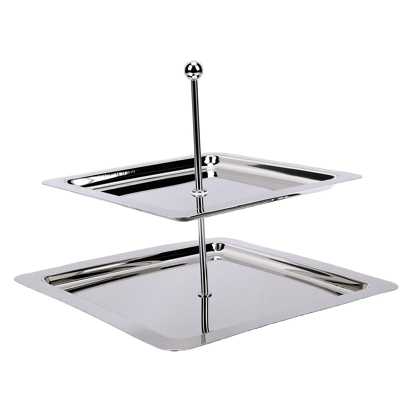 Pssopp Vassoio da Dessert in Acciaio Inox, Servitoio Rettangolare a 2 | Finitura a Specchio, Resistente e Facile da Pulire, Design Salvaspazio, Ideale per Torte, Frutta e pasticceria.