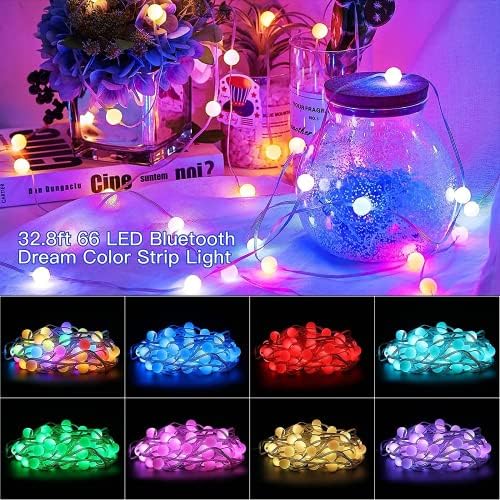 FrankEver Smart Light String Indoor Outdoor Decor Light, Bluetooth LED RGB Ball Lights with App and Remote Control, IP65 Waterproof, 10M 66 LEDs, 54 Scene Modes 4 Music Modes, for Garden Balcony Party