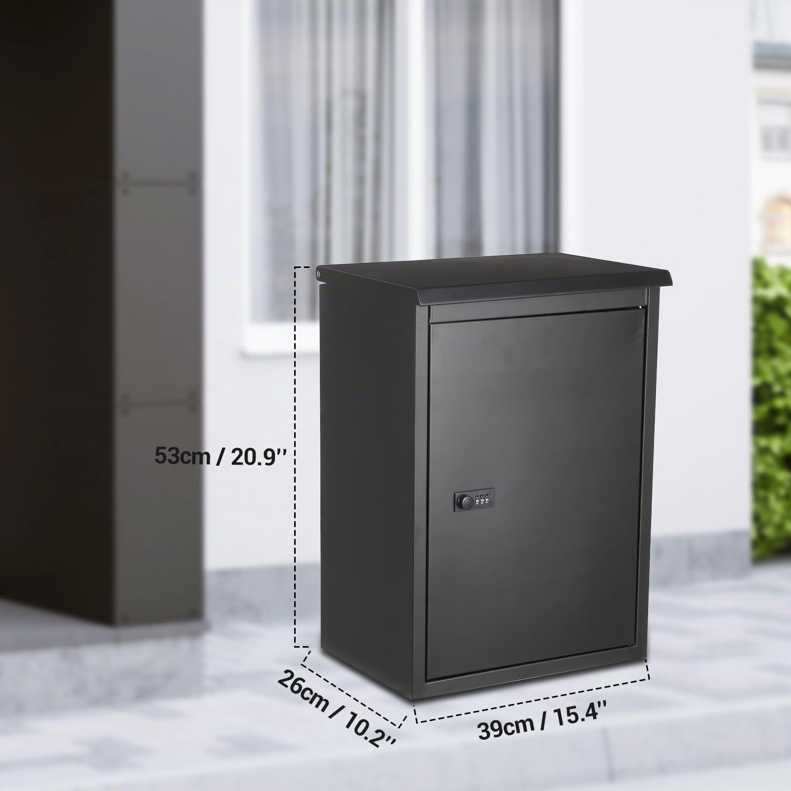 Garvee Boîte à Colis fresquee sécurisée – Acier galvanisé Noir, étanche – Serrure à Combinaison, Ouverture supérieure – Capacité 1,9 pi³ – pour entrée ou Porche – 39x26x53cm, fresque 1 Niveau, Noir