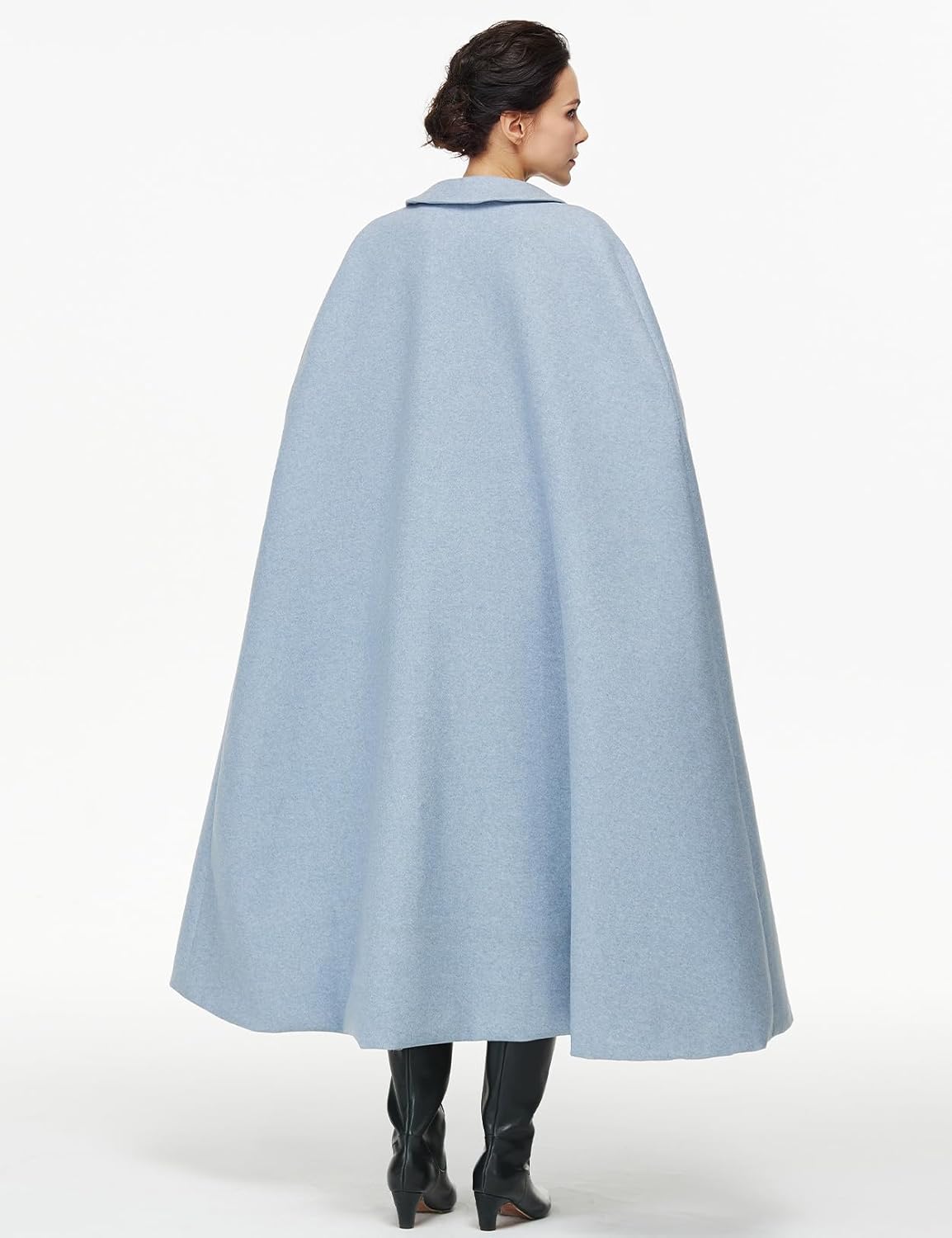 Women Wool Blend Single-Breasted Cape Coat Vintage Jacket Outwear with Pockets for Fall Winter - Image 2