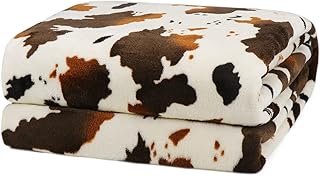 Cow Print Blanket Soft Fleece Flannel Lightweight Throw Dog Blankets Warm Plush Cute Brown Cow Throw Blanket Sofa Couch Be...