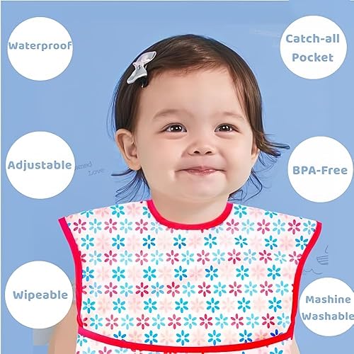 Miniatura 2 de Baberos para bebé impermeables, babero para niños pequeños - Babero de alimentación con bolsillo para bebé niño niña lavable 6-36M