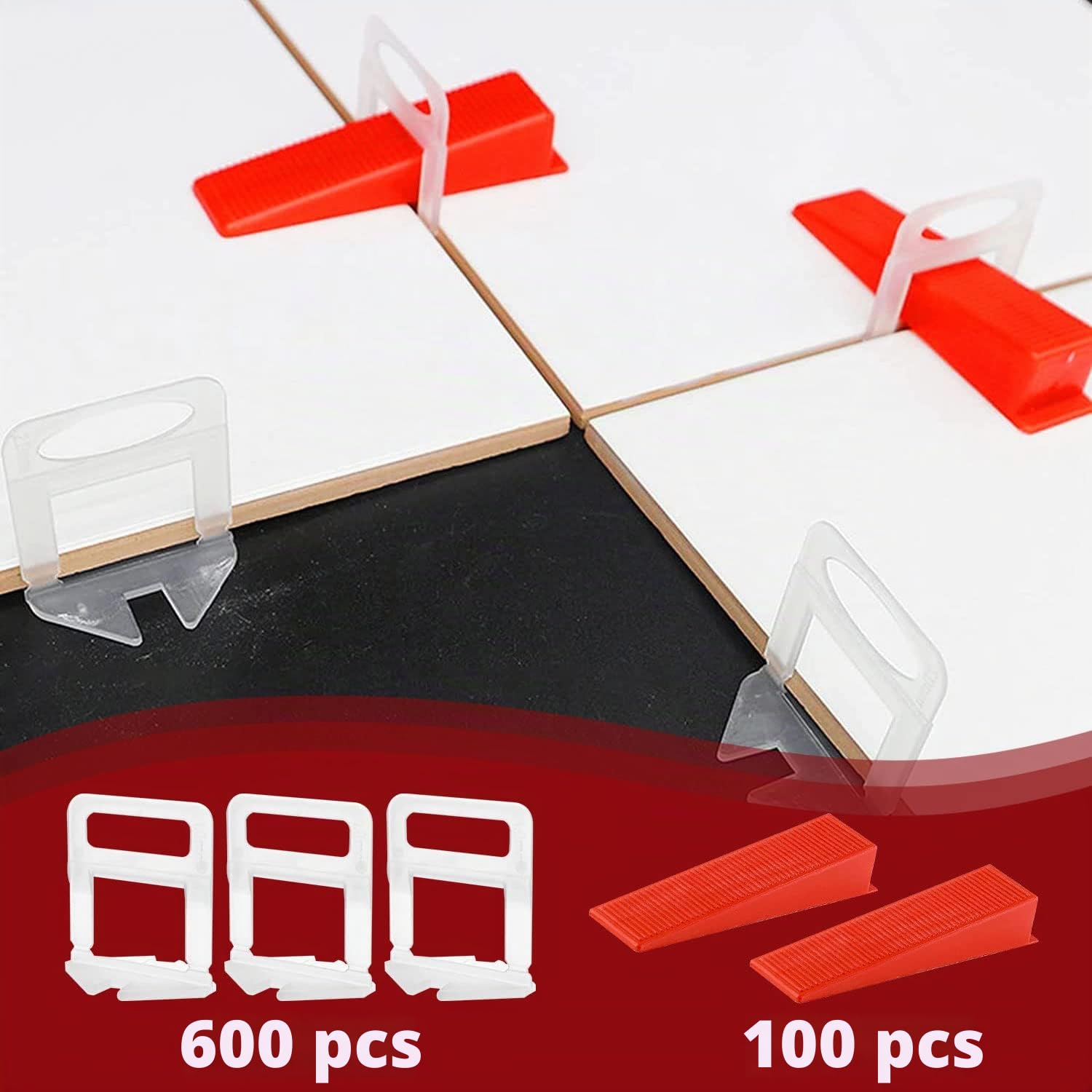 B-055-B 700 Piezas De Cuñas Niveladoras Suelo Sistema Nivelacion Azulejos Con 600 Clips Separadores De Baldosas De Mm y 100 Piezas De Cuñas Niveladoras Reutilizables