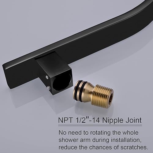 Miniatura 5 de Brazo de ducha negro mate con brida de 12 pulgadas montado en la pared, brazo de extensión de cabezal de ducha cuadrado de 10 pulgadas de alto,