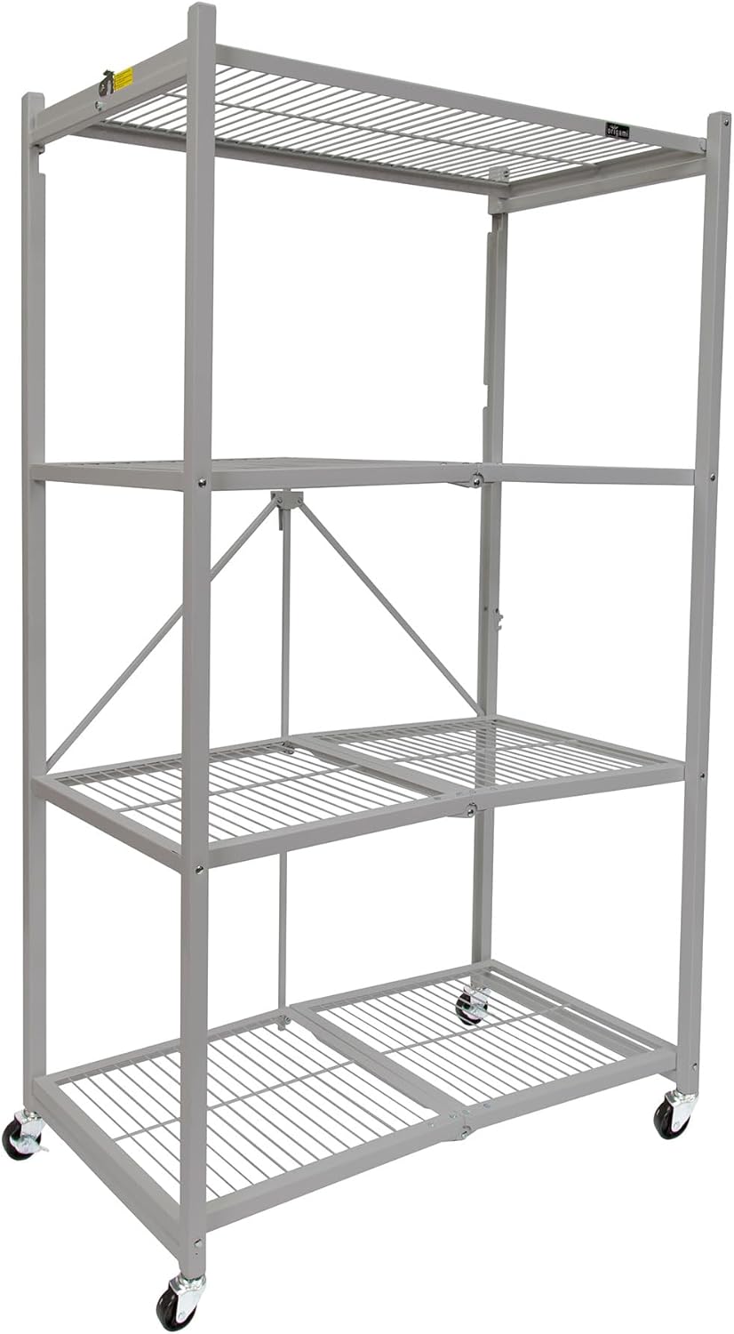 Origami R5 Foldable 4-Tier Garage Shelving, fully assembled and ready for use.
