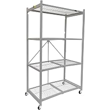 Origami 4 Tier Folding Storage Rack Unit w/Set of 4 Magnetic Wire Shelf Liners