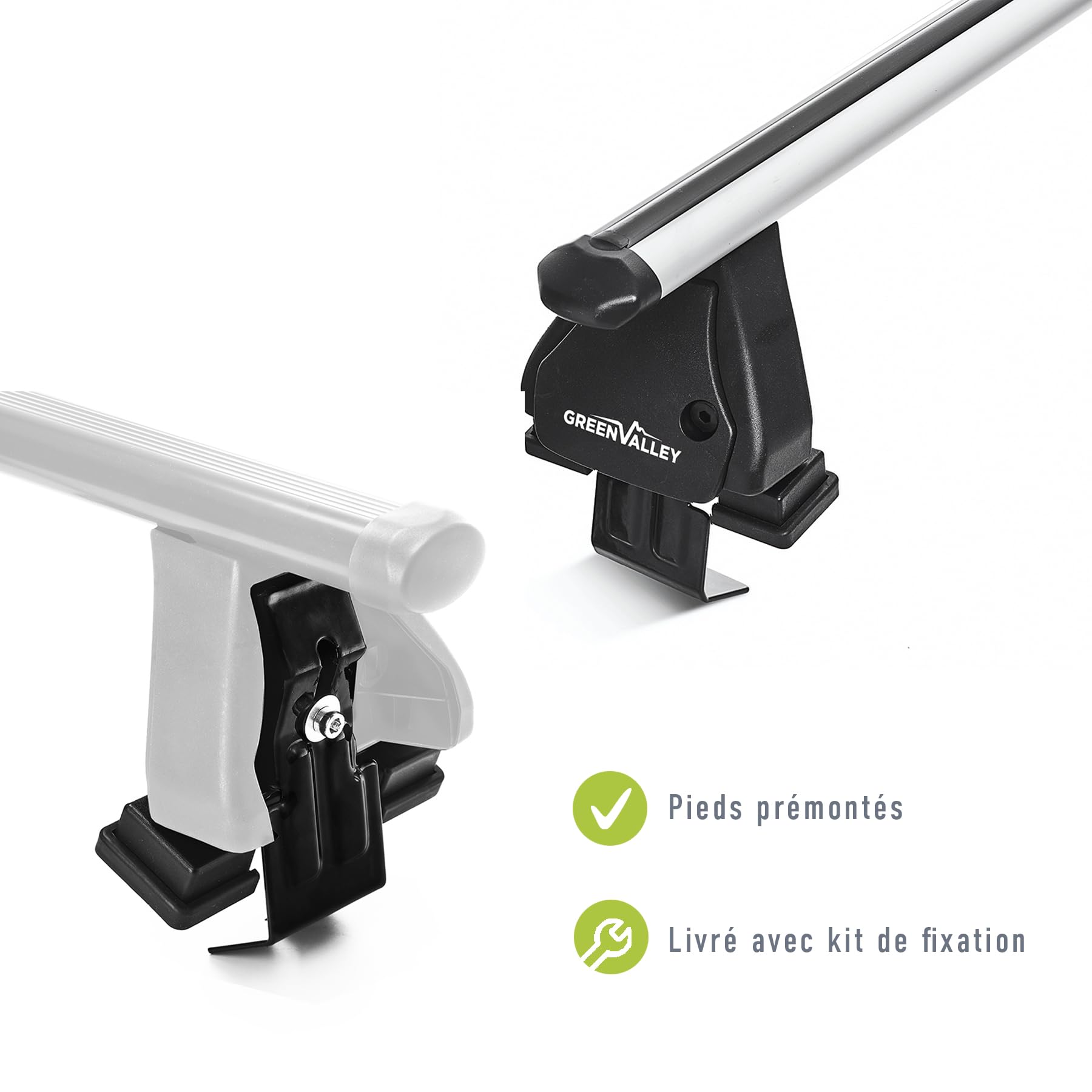 Green Valley 2 Barres de Toit en Aluminium, Fixation sur Toit Normal, Prêtes à l'emploi & Robustes, jusqu'à 75 kg, Easy One N°92