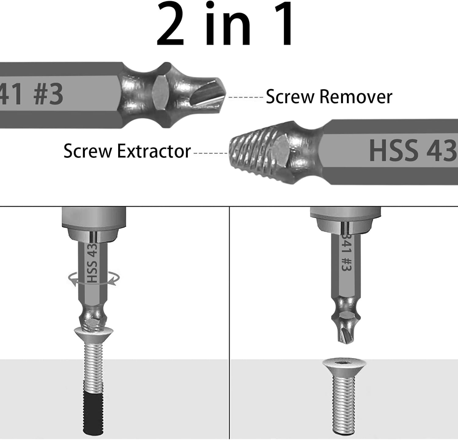5-Piece HSS Screw Extractor Set, Professional Grade Drill Bit Kit for Damaged Screws, Grey Industrial Finish, Sizes 0-4, for Stripped Screws, Bolts and Nuts, with Storage Case