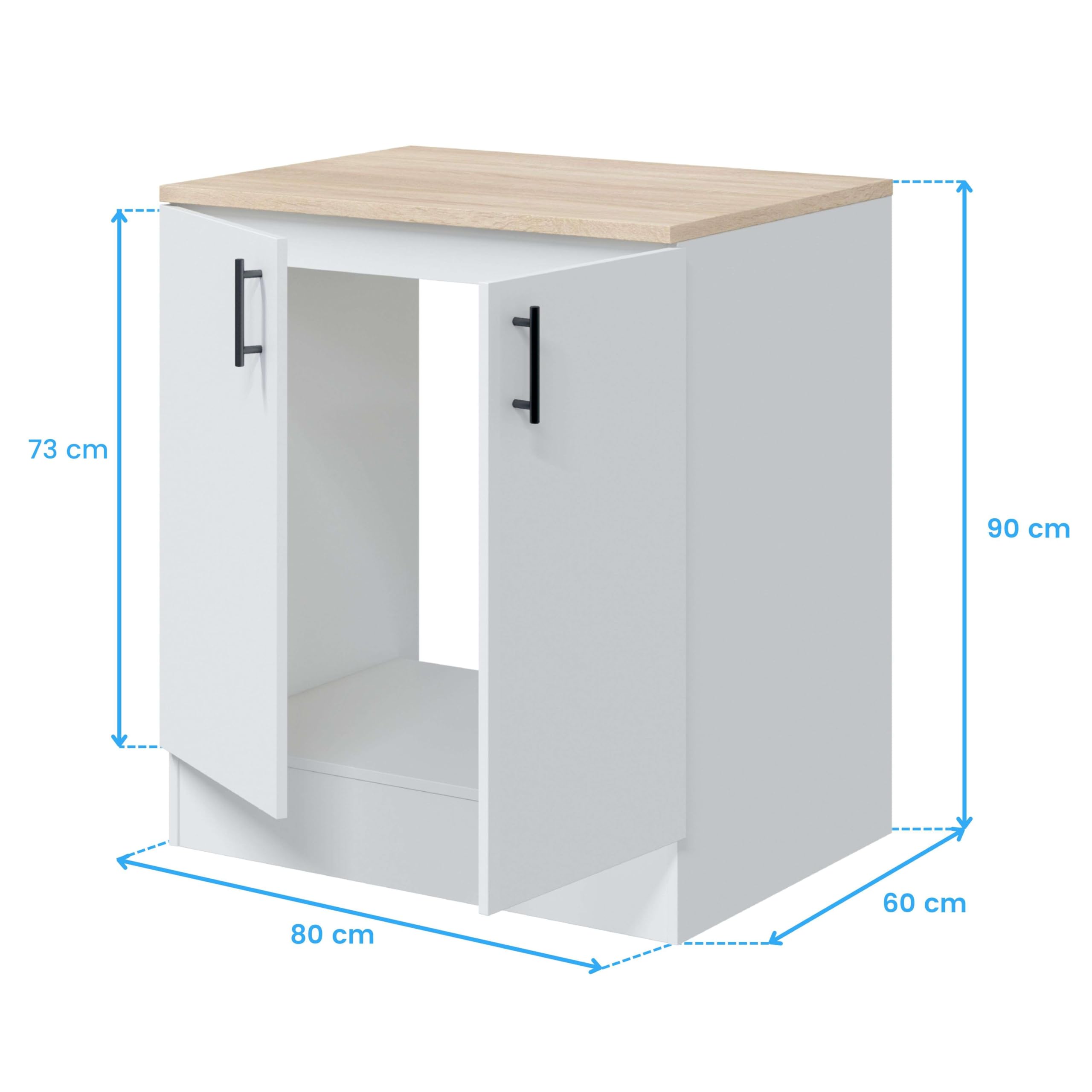 Bricohabitat Módulo Inferior Cocina Fregadero 2 Puertas Kira en Blanco Brillo y Roble Canadian 80x90x60 cm