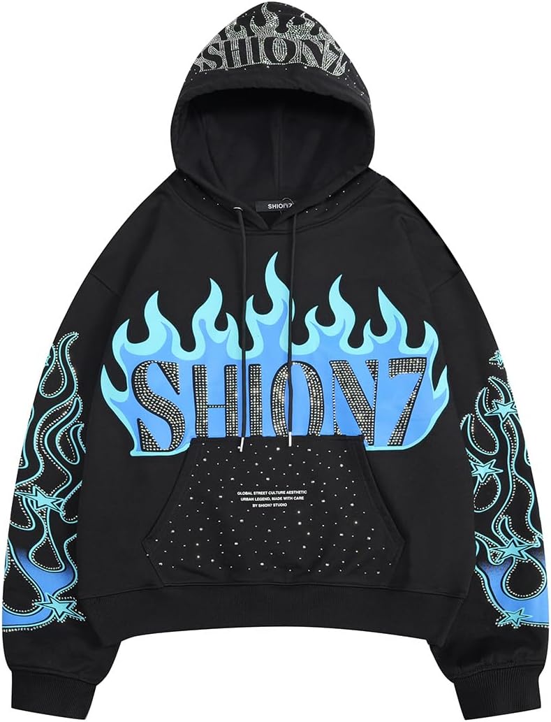 Mens Oversized Hoodies, Cotton Casual Hoodie For Men, Graphic Printed Sweatshirt, Long Sleeve Kangaroo Pocket Pullover