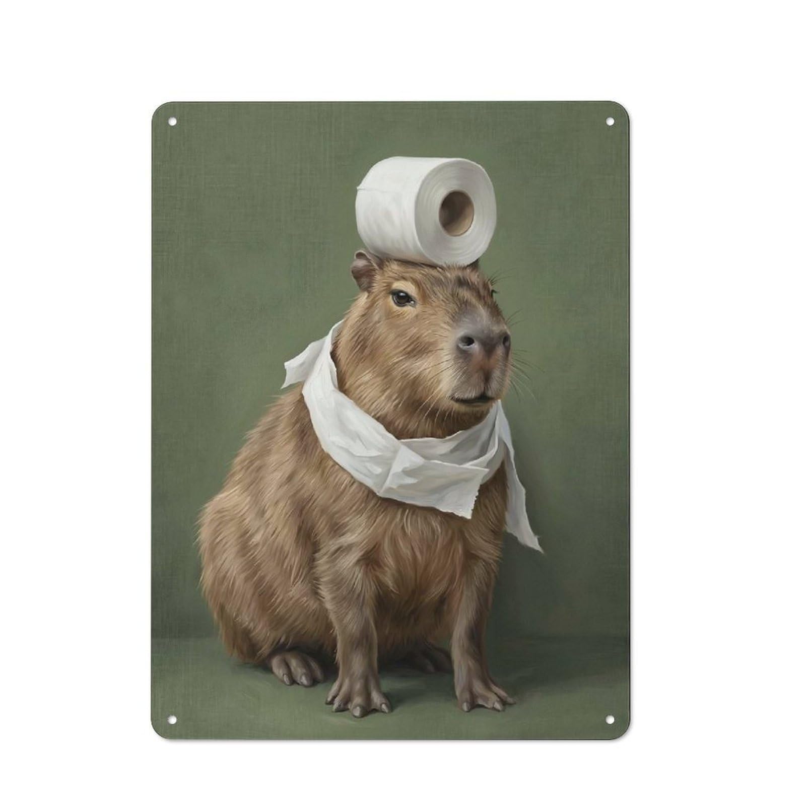 Junmoney Style-3 Capybara With Toilet Paper Clean Industrial Metal Wall Decor 40X30cm, Decorative Metal Plaque For Workspace, Cafe, Hallway Or Garage