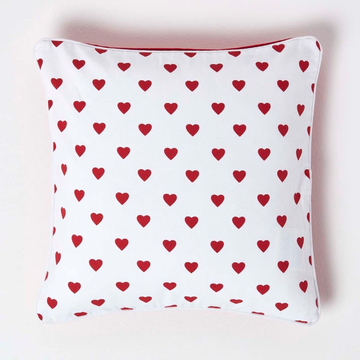 Homescapes Cotton Hearts Cushion Cover in Red | Size: 45cm x 45cm
