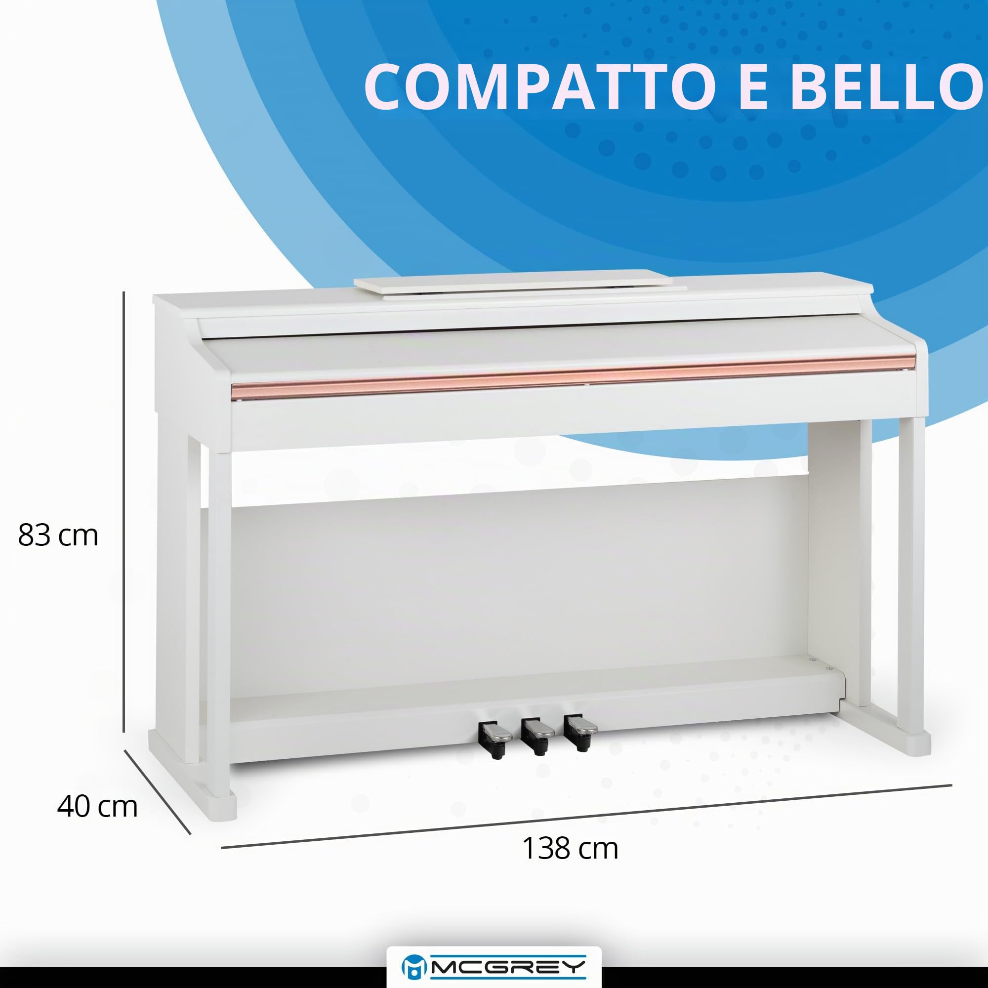 McGrey DP-19 WM Set E-Piano - 88 tasti pesati con meccanica a martello e dinamica di tocco - 8 suoni - copritastiera - incl. panca da pianoforte, cuffie e scuola di pianoforte - Bianco opaco