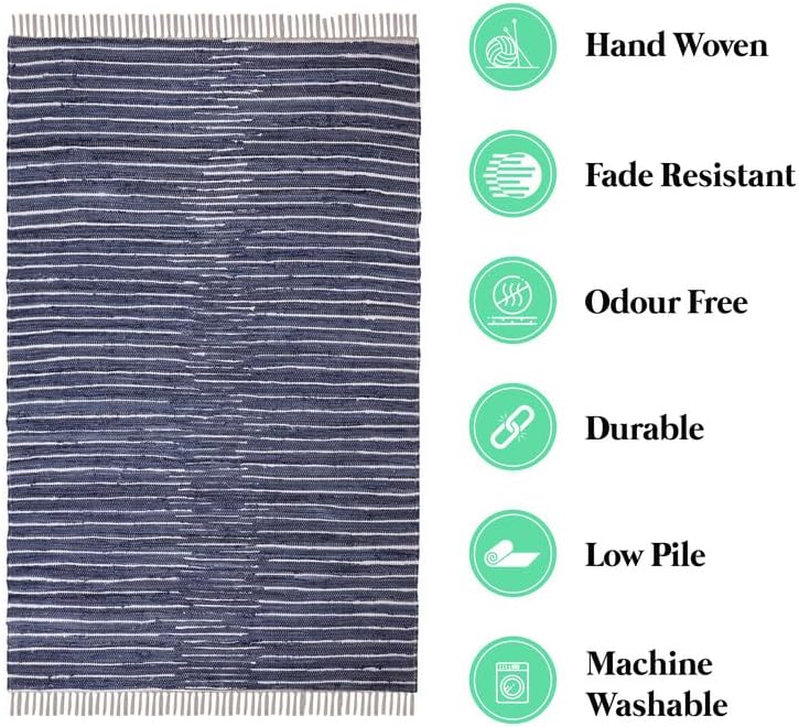 Miniatura 6 de URVI Alfombra de trapo, tejida a mano, lavable, alfombra de entrada, alfombra para entrada frontal interior, cocina, dormitorio, comedor y baño