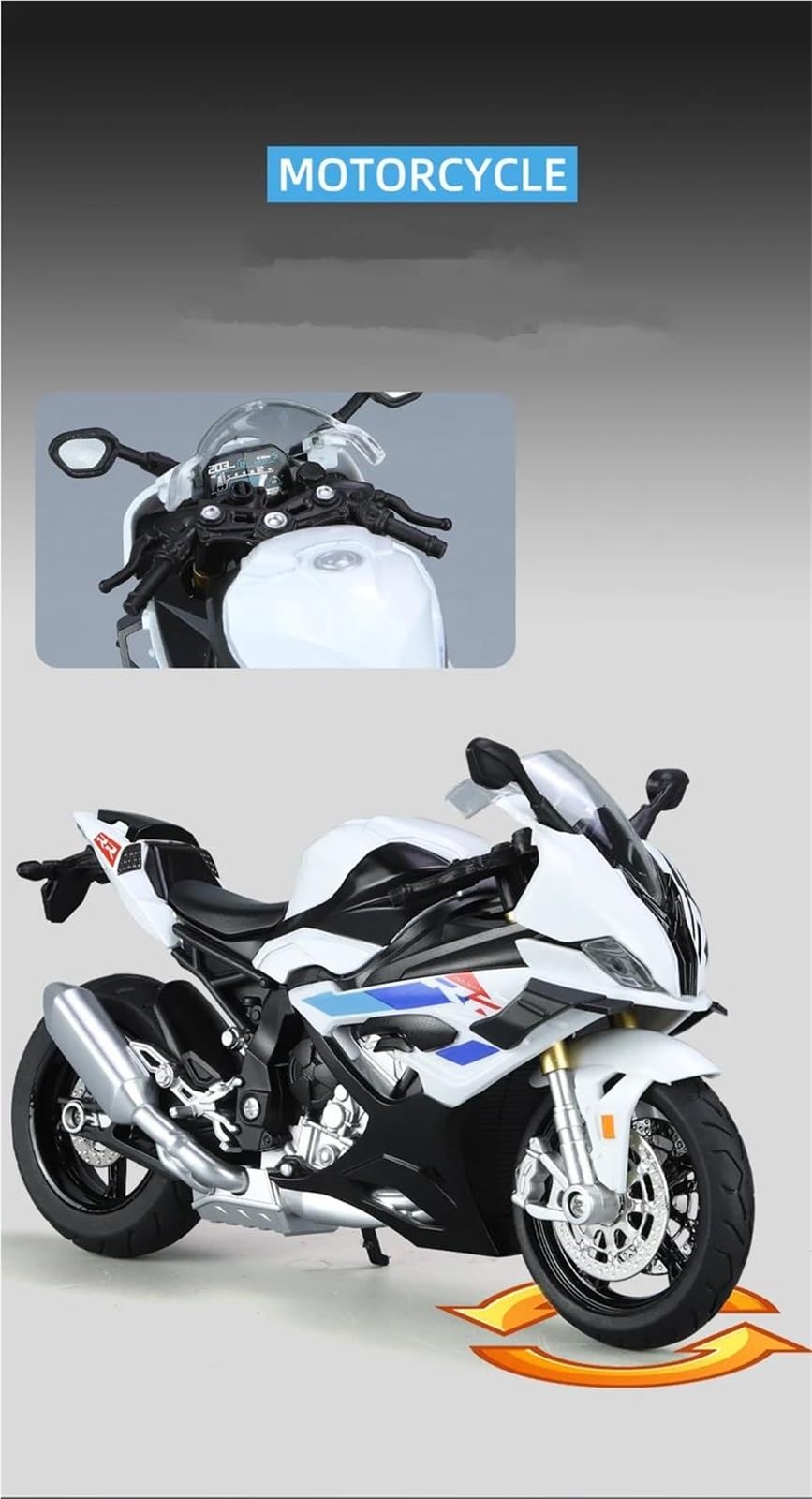 Modelo a Escala de Moto Modelo De Motocicleta para BMW S1000RR A Escala 1/12, Colección, Juguete Hobby, Regalo, Todoterreno(White)