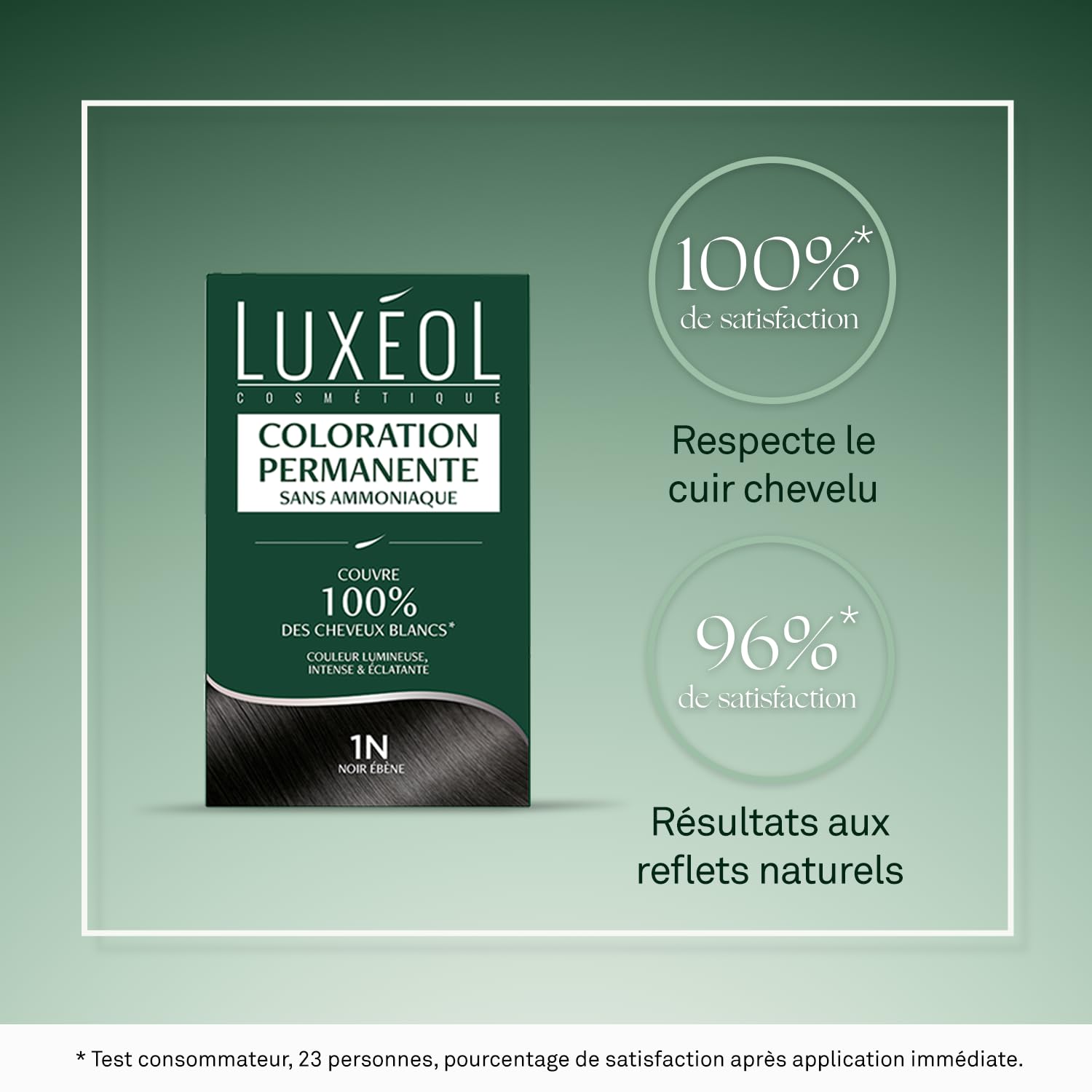 Luxéol - Coloration Permanente 1N Noir Ébène - Sans Ammoniaque - Couvre 100% des Cheveux Blancs(1) - Longue Durée(2) - Couleur Lumineuse Éclatante Intense - Testée & Approuvée - 60ml, 60ml,12ml