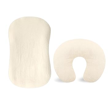 Hooyax Muslin 2-Pack Baby Essentials Bundle Lounger Cover and Nursing Pillow Covers | 100% Cotton Soft & Breathable | Newborn & Breastfeeding Accessories Wheat