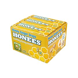 Honees Filled Honey Ginger Drops, Natural Cough Drops- Pure Ginger Sore Throat Relief - Nothing Artificial -Throat Coat Lozenges, Natural Cough Suppressant, Non-GMO(6 Pack - 54 Drops)