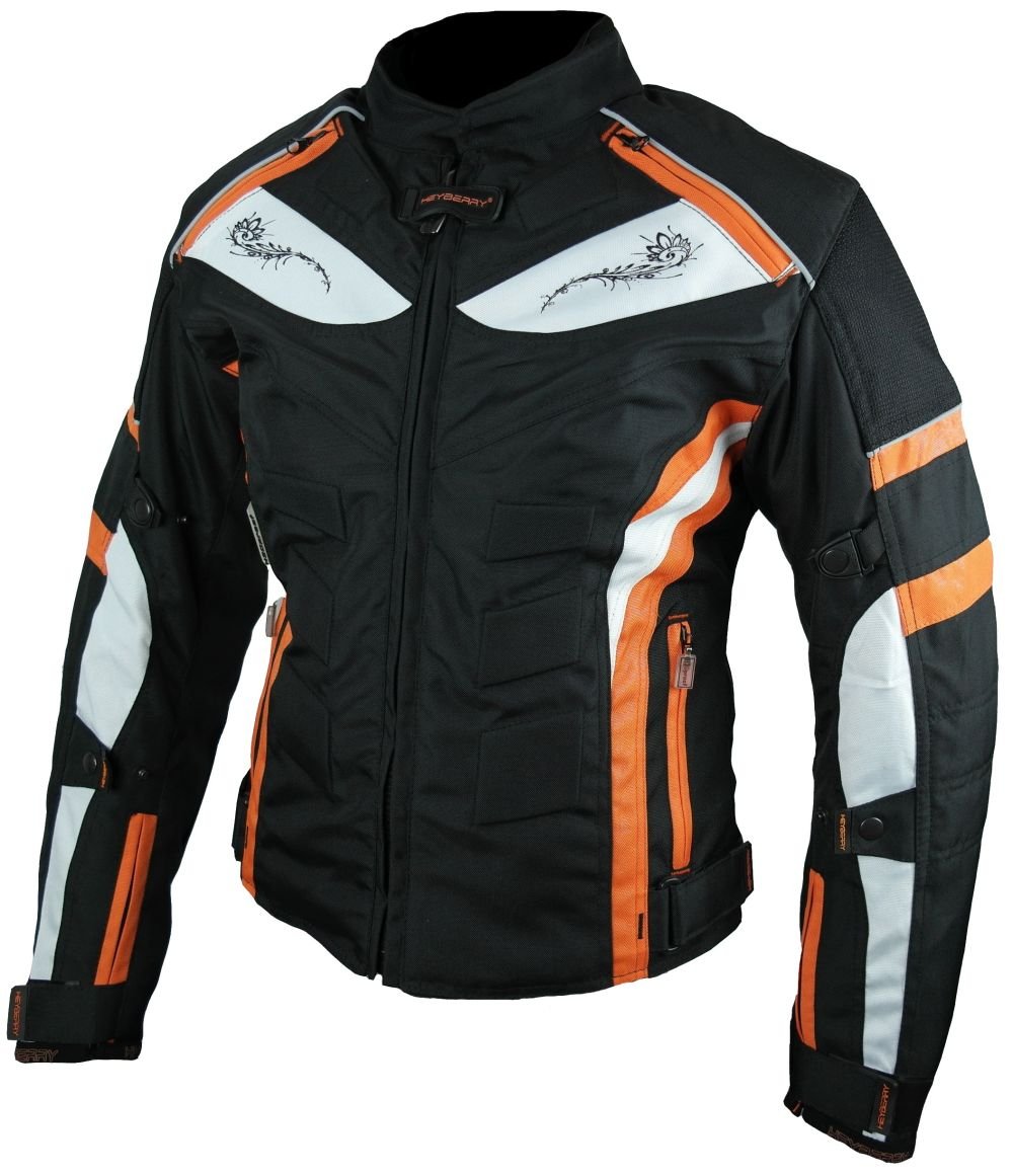 HEYBERRY Damen Motorrad Jacke Motorradjacke Textil Schwarz Orange Gr. M / 38