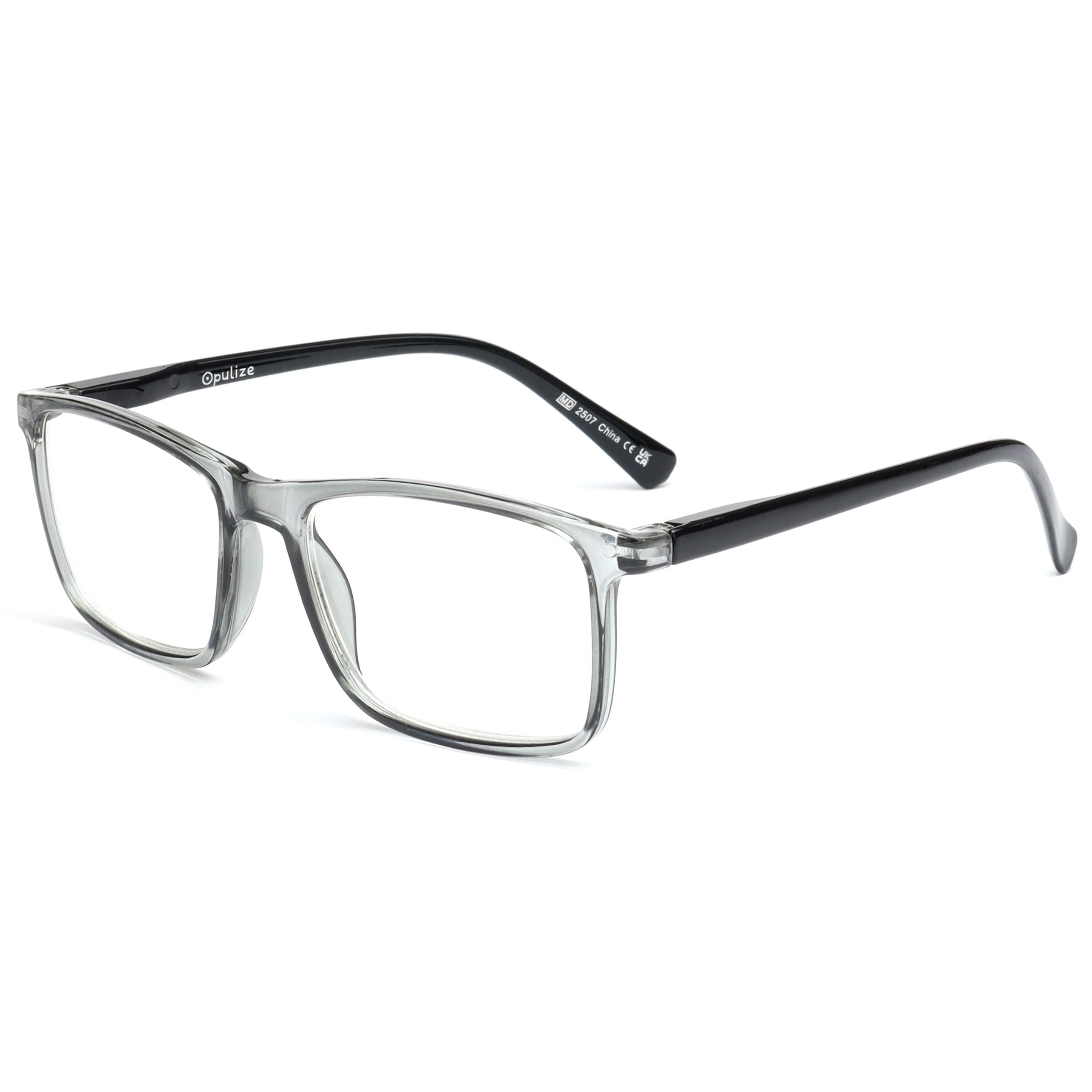 OPULIZE Ink Pack 2 Gafas De Lectura Grande Negro Gris Hombres Mujeres Bisagras Resorte RR4-17 +1,00