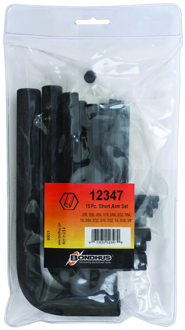 Bondhus 12347 - Set di chiavi a brugola a L con finitura ProGuard e braccio corto in sacchetto di misure 028-3/8", 15 pezzi