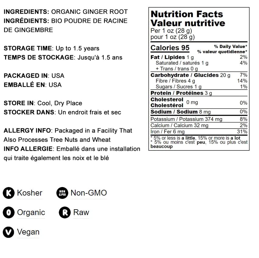 Organic Ginger Root Powder, 2 Pounds – Non-GMO, Kosher, Bulk, Raw Ground Ginger Root, Flour, Sirtfood