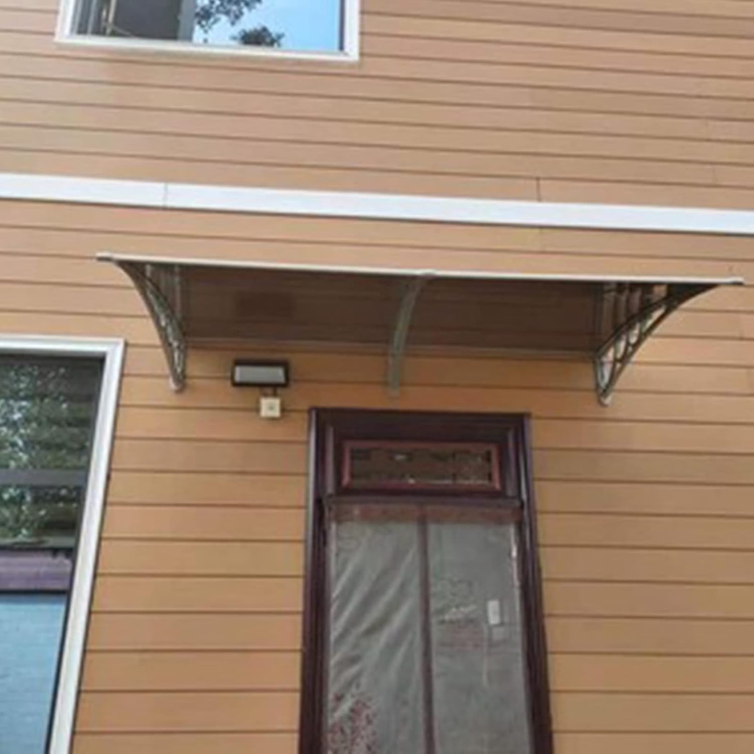 Door Window Awning Rain Shelter Polycarbonate UV Protection Aluminum Bracket Canopy Used for Terrace Porch Eaves 6 Size (Colour: Brown Size: 60 x 200 cm) (Brown 80 x 160 cm)