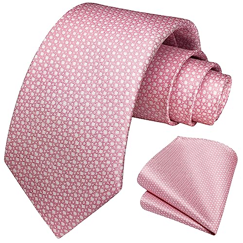 Image of HISDERN Mens Ties Plaid Tie and Pocket Square Set Classic Woven Formal Checkered Neckties & Handkerchief Wedding Party