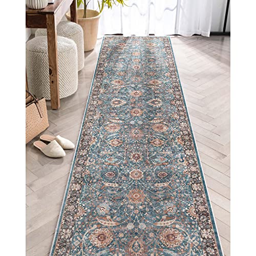 Well Woven Asha Collection Elegant Teal Blue Oriental 3x10 Runner