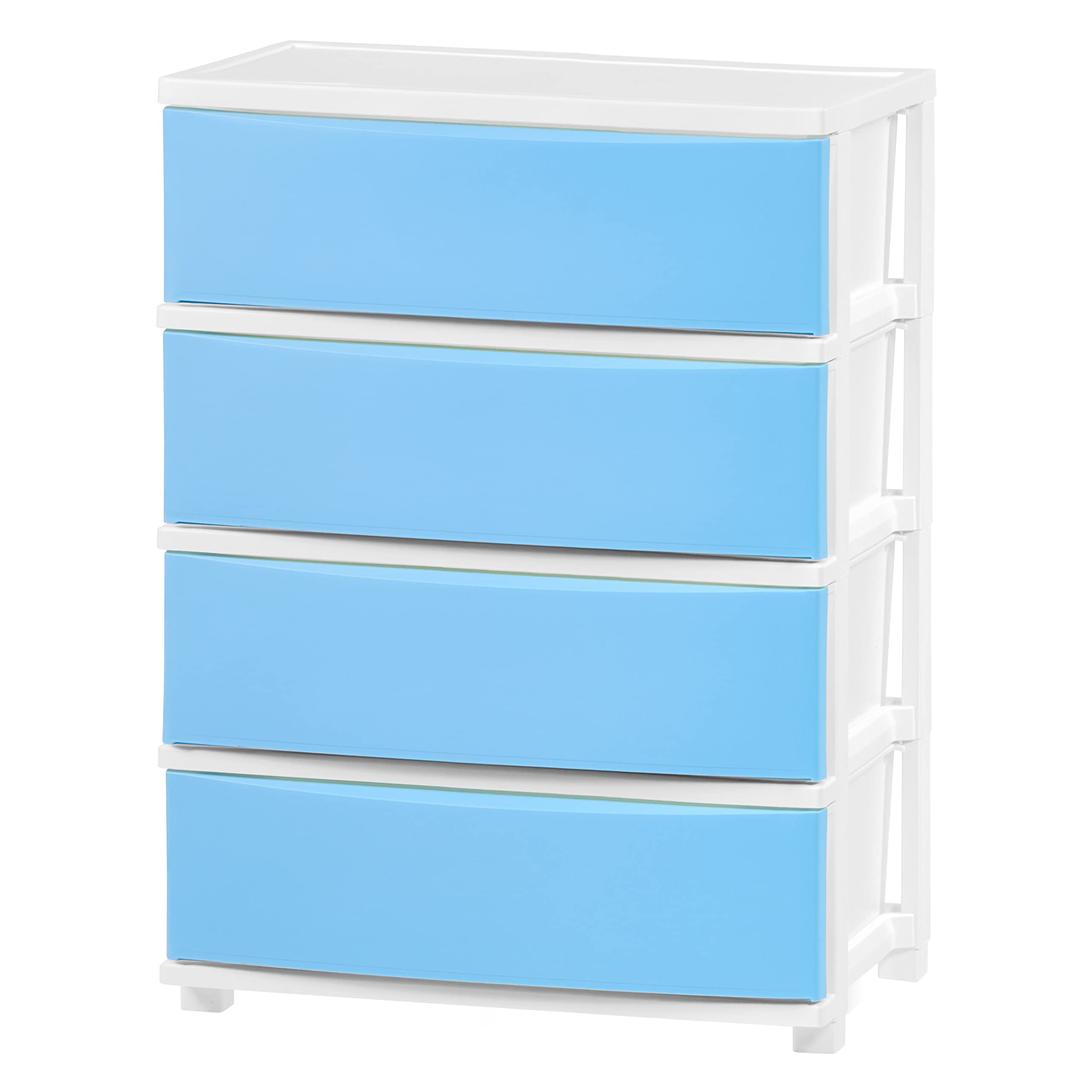 IRIS USA 4 Wide Drawer Storage, Organizer Unit for Bedroom, Closet, Living Room, Nursery, Dorm, White Frame with Matte Soft-Blue Front Panels, Set of 1