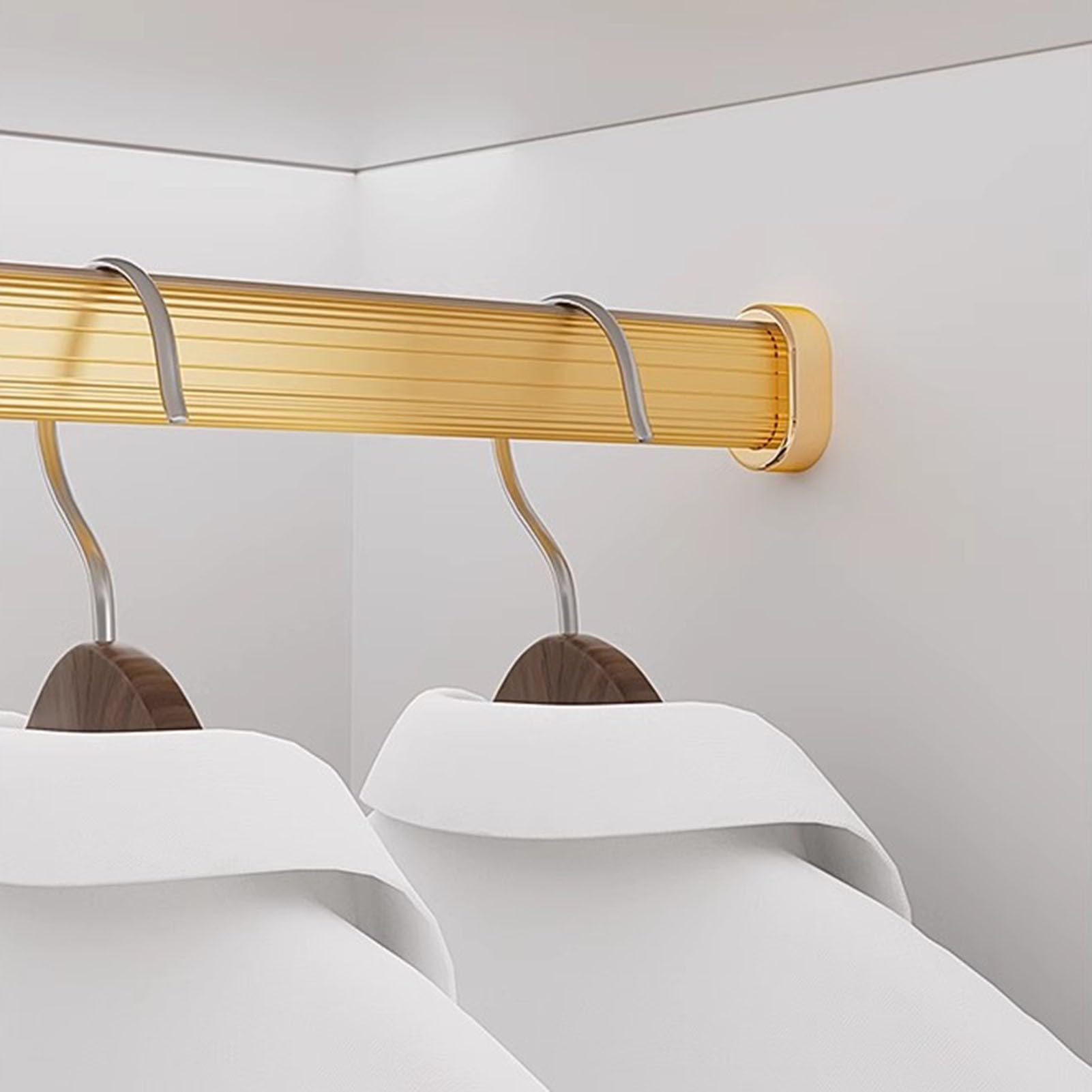 Schrankstange Schrankrohr Kleiderstange Anpassbar & Zuschneidbar Stangen Für Kleiderschränke Zum Aufhängen Von Kleidung, 20 28 43 51 59 63 Zoll Lang Aluminium Kleiderbügelstange(Gold,L 60cm/23.6inch)