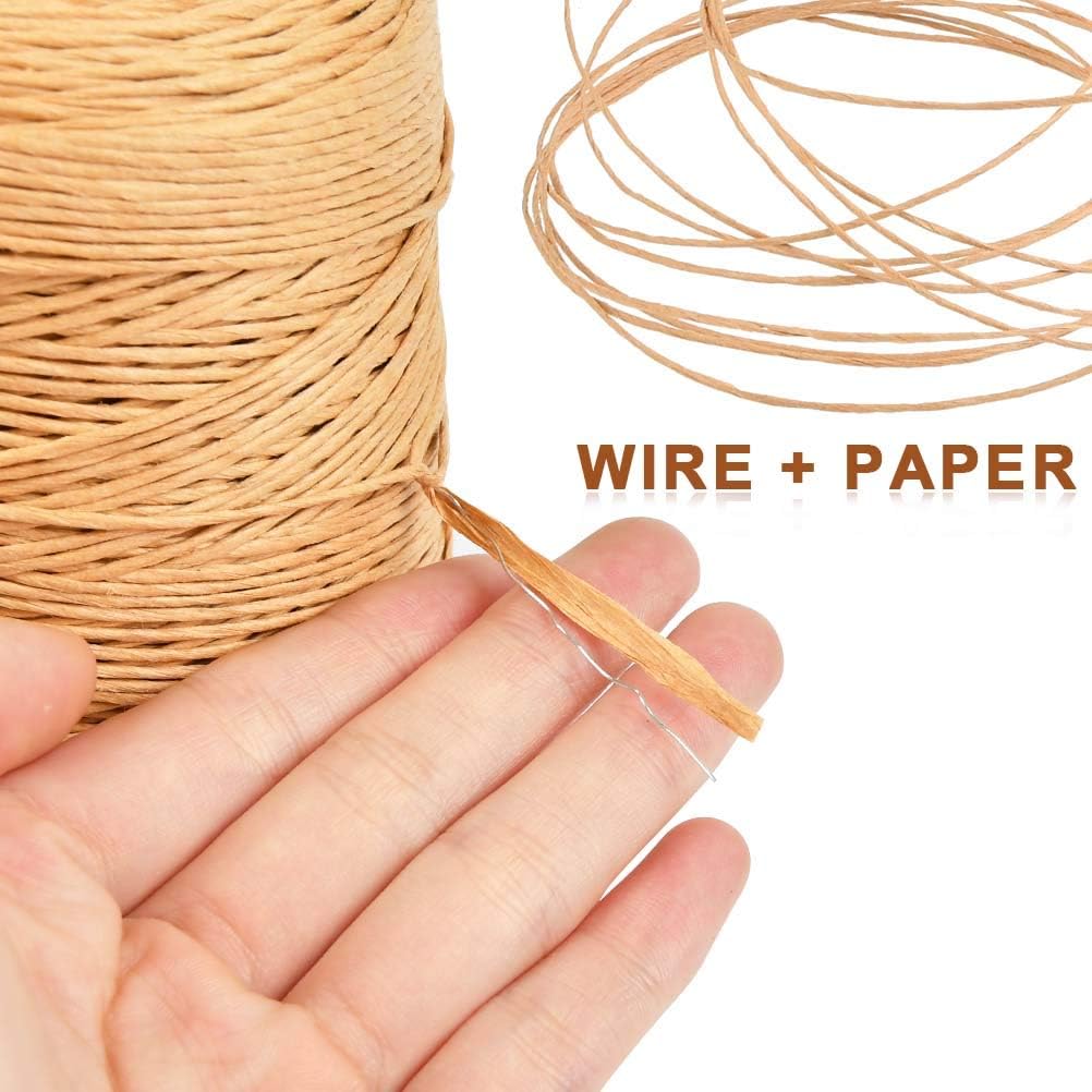 TIMESETL 656 Feet Floral Bind Wire Rustic Vine Wrapping Wire, Paper Covered Waterproof Craft Wrap Twine for Flower Bouquets Stem Wrap Florist (Khaki)