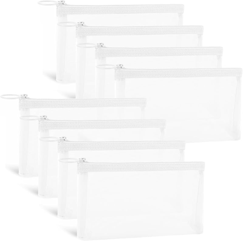 Fassave 8 Necessaires de Tela de Nylon com Zíper, Modelo W-D006, Brancas e Ampliadas, Tamanho M