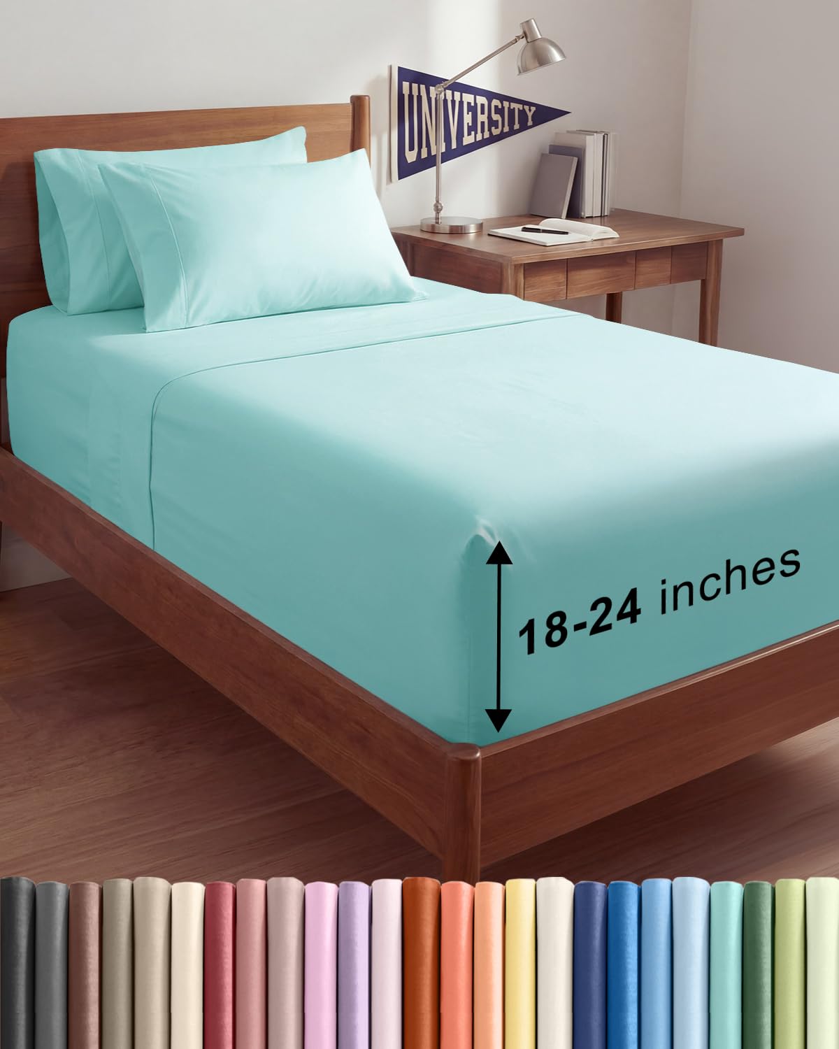 CGK Extra Deep Twin XL Sheet Set - 4pc College Dorm Room - Spa Blue
