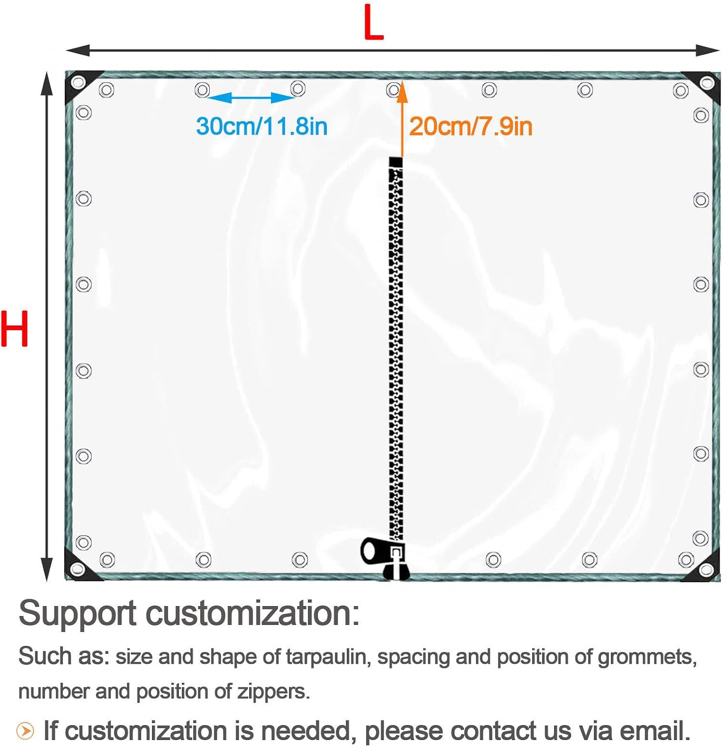 Pergola Transparent Tarpaulin Side Panels, Waterproof Clear Tarp Curtains with Zip Doors, Gazebo Carport Porch Patio Tarp Cover Sheet, Outdoor Rain Curtains, with Grommets,L×H-1x1.5m/3.3x4.9ft