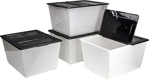 Storex Bolsa de almacenamiento de 16 galones (60 L) con tapa plegable, 22.7 x 18.25 x 12.86 pulgadas, escarchanegro, paquete de 4 (00900A04C)