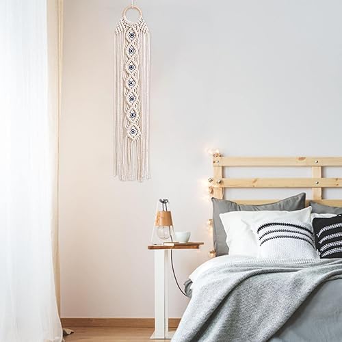 Miniatura 2 de Colgante de pared de macramé, atrapasueños de mal de ojo con piedra de cristal y borla, tapiz bohemio, decoración bohemia grande para colgar en la