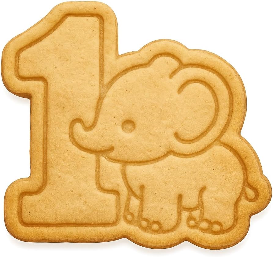 Mighty Gadget Baby Elephant and Number One Cookie Cutter & Stamp - 4x3.5" Fun for One Year Old Celebrations (Random Color)