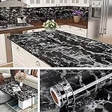 Livelynine Peel and Stick Countertop Contact Paper Waterproof Kitchen Countertop Paper Black Marble...