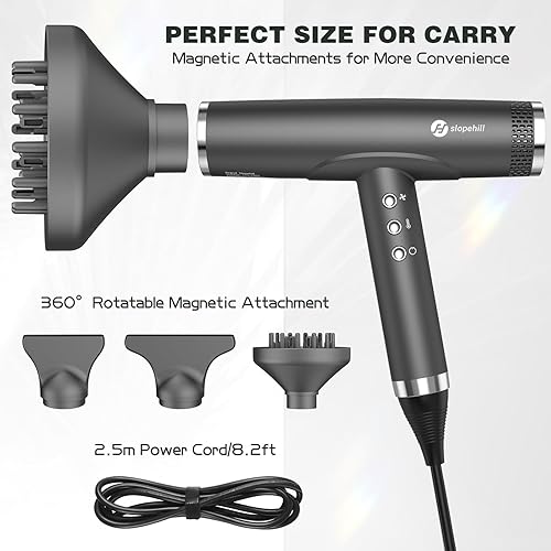 Miniatura 5 de slopehill Secador de pelo iónico profesional con difusor, ligero, compacto, potente y rápido con motor sin escobillas de alta velocidad para viajes,