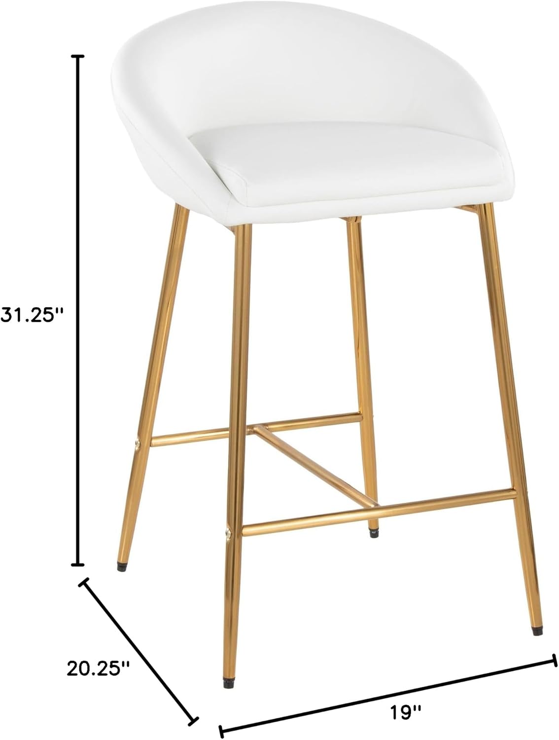 LumiSource Matisse Counter Stools for Kitchen Counter, Counter Height Chairs, Bar Stools Set of 2, Counter Height Chairs, Bar Stools for Kitchen Island (White Faux Leather)