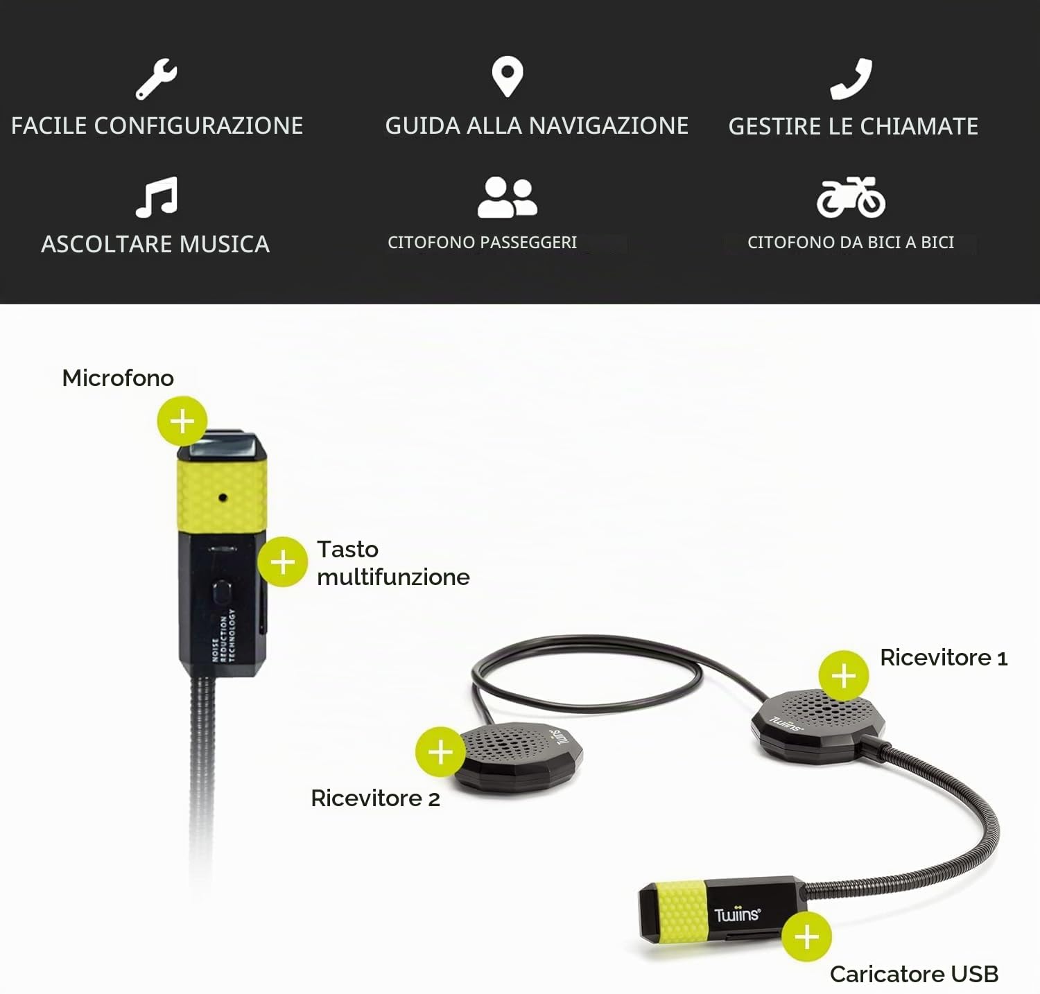 Generico Twiins Smartduo HF2 + HF3 Bluetooth Intercom 5.0 Kit Interfono