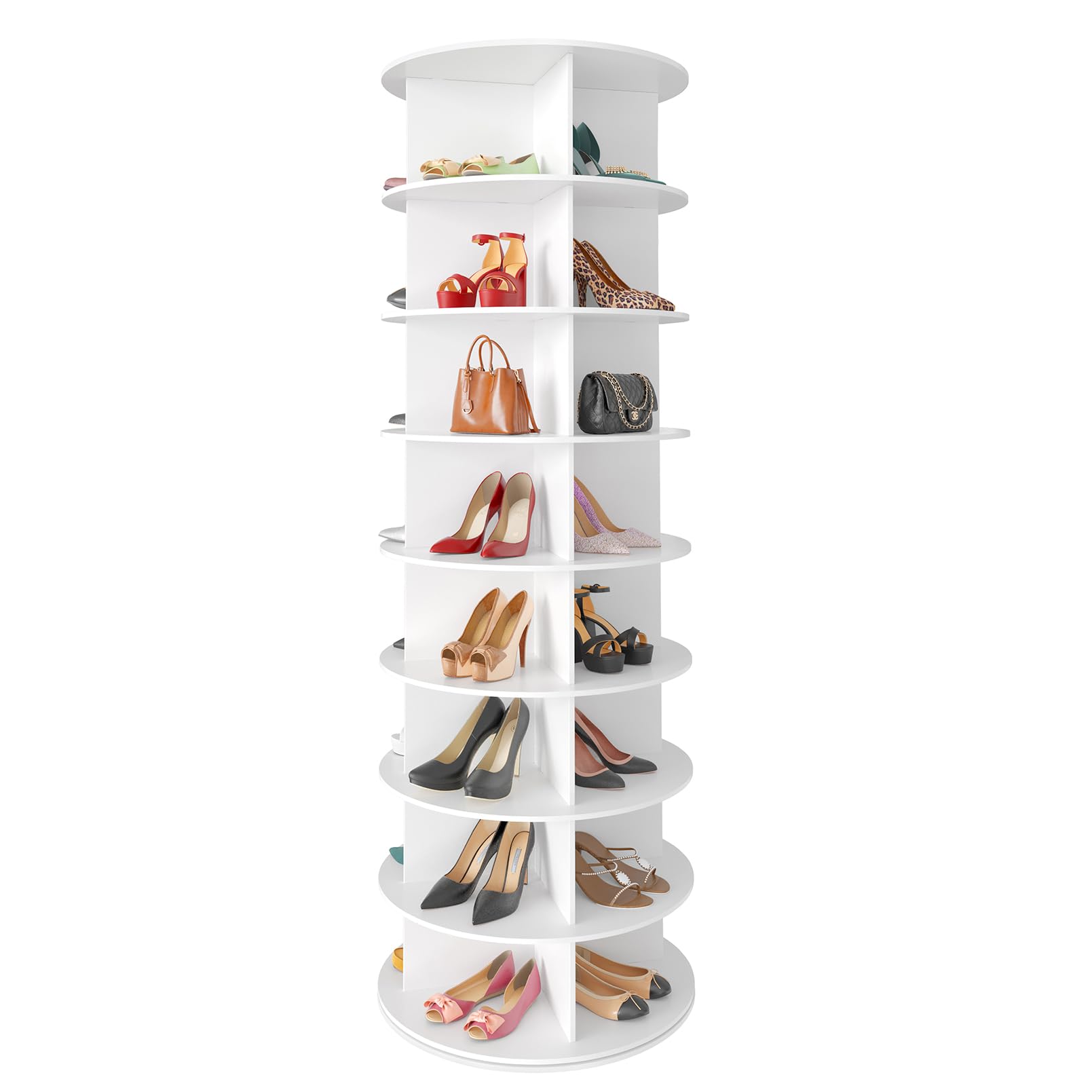 SpaceAid 8 Tier Rotating Shoe Rack Tower, Spinning Shoe Display Lazy Susan, Revolving 360 Shoe Rack Storage Round Carousel, Vertical Handbag Rotate Shoes Closet Organization (8-Tier White)