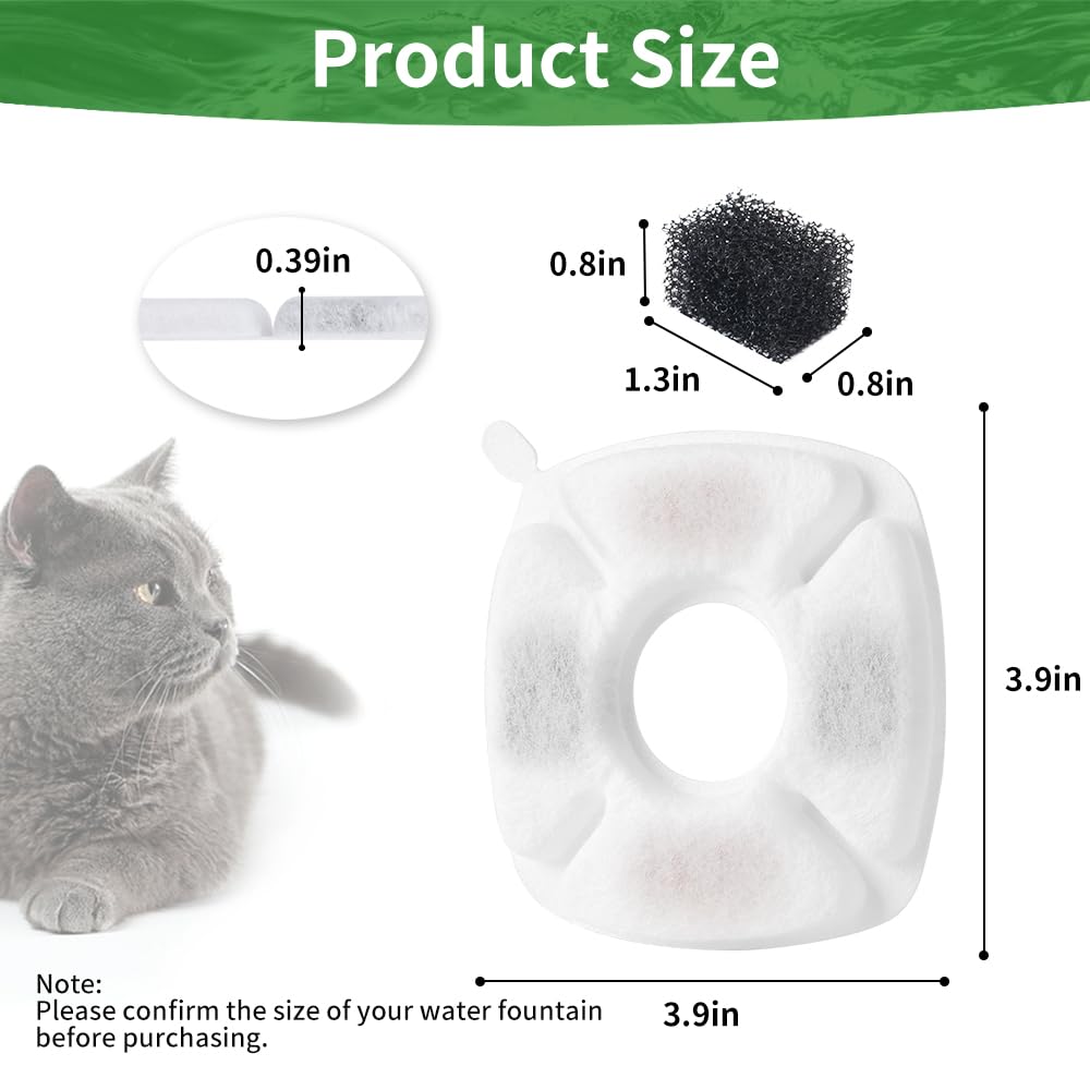 12 Pack Cat Water Fountain Replacement 6 Pcs Filters with 6 Pcs Sponges Fit for 95oz 2 8L — view 3